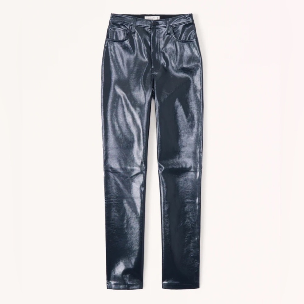 NWT Abercrombie Navy Patent Leather 90s Straight Pants!